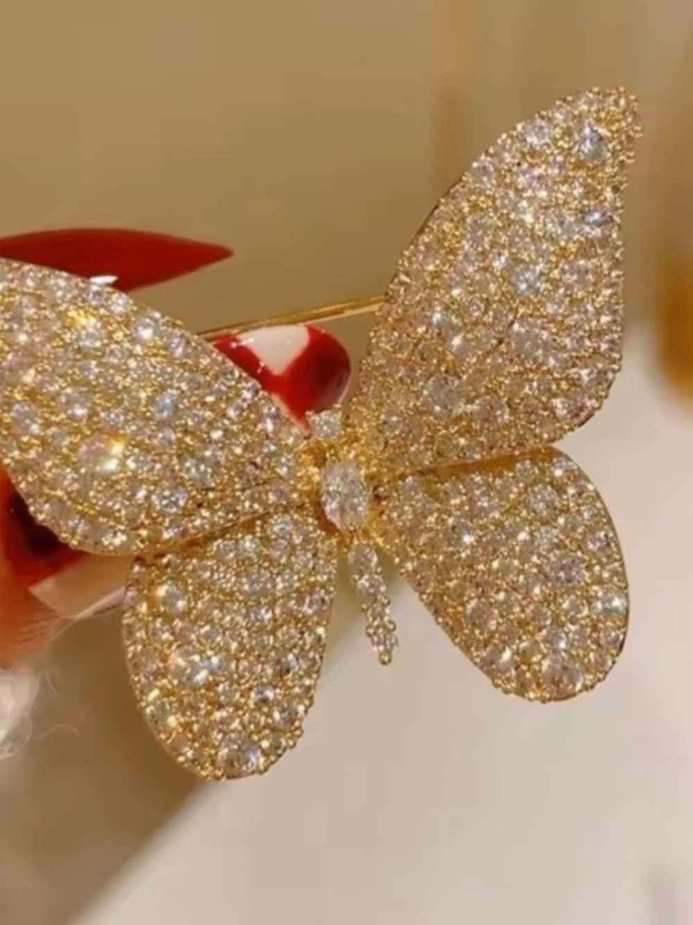 Gold Rhinestone Butterfly Pin - Picture 3 of 3